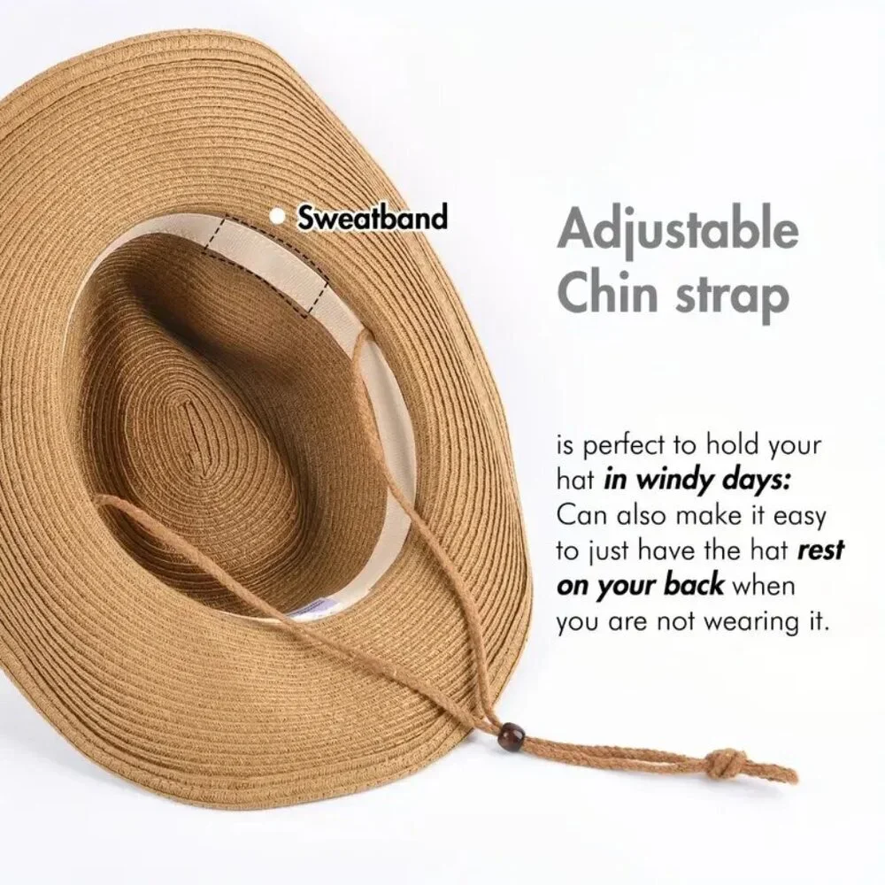 Western Wide Brim Straw Hat (Color: Khaki) - Picture 2 of 4